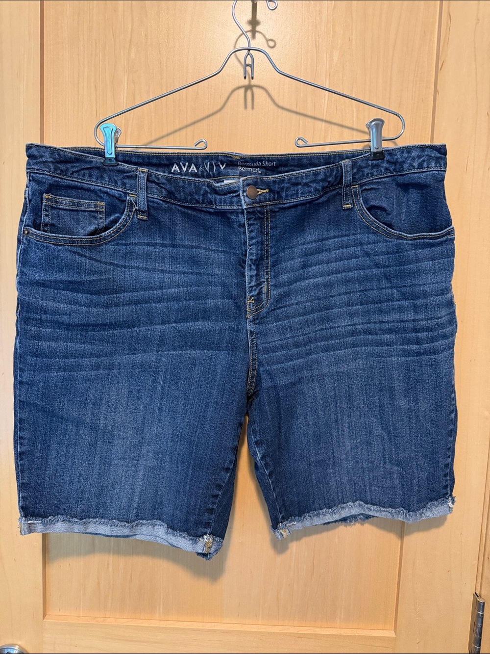 Ava & Viv Indigo Denim Bermuda Shorts with Frayed Hem